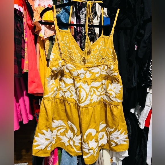 Free People Mustard Yellow Gold and White Detailed Romper - Picture 7 of 14